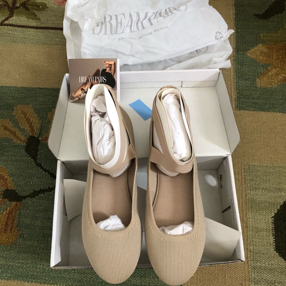 Dream Pairs Beige Knit Ankle-Strap Flats